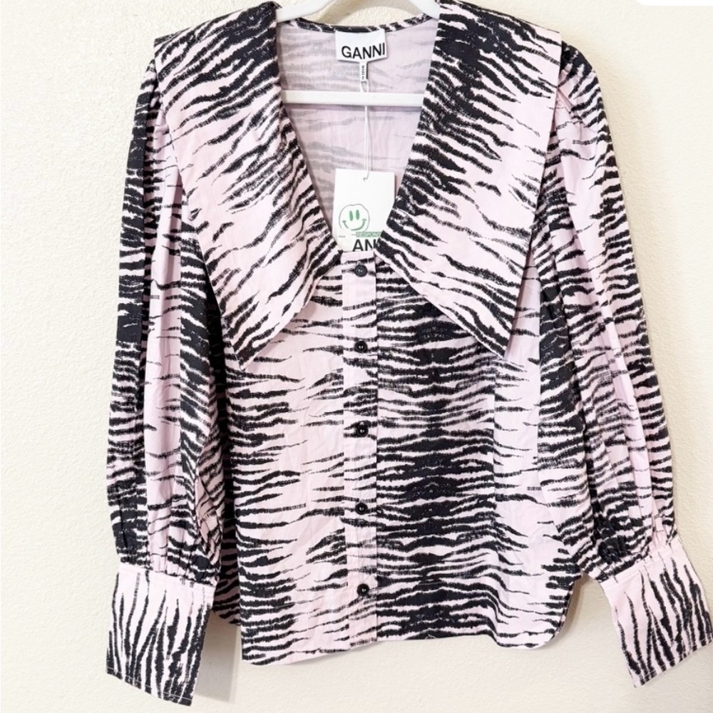 Ganni Black and Pink Zebra Print Blouse (new with tags!)